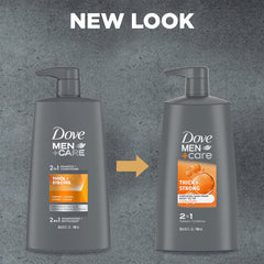Dove Men+Care calcium and caffeine ingredients help reinforce hair fibers.