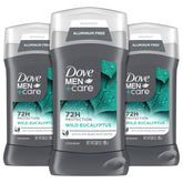 DOVE Men+Care Wild Eucalyptus deodorant stick application for lasting freshness.