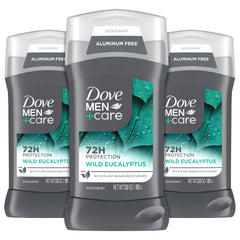 DOVE Men+Care Wild Eucalyptus deodorant stick application for lasting freshness.