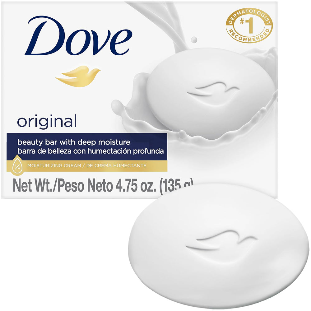Dove Original Beauty Bar packaging front view, versatile for daily body, face, and hand cleansing.