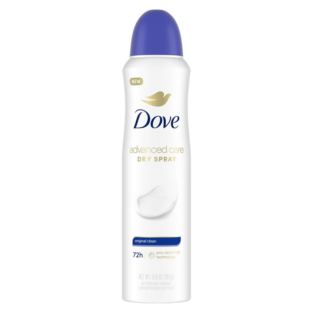 Dove Original Clean Dry Spray bottle view highlighting long-lasting 48-hour protection