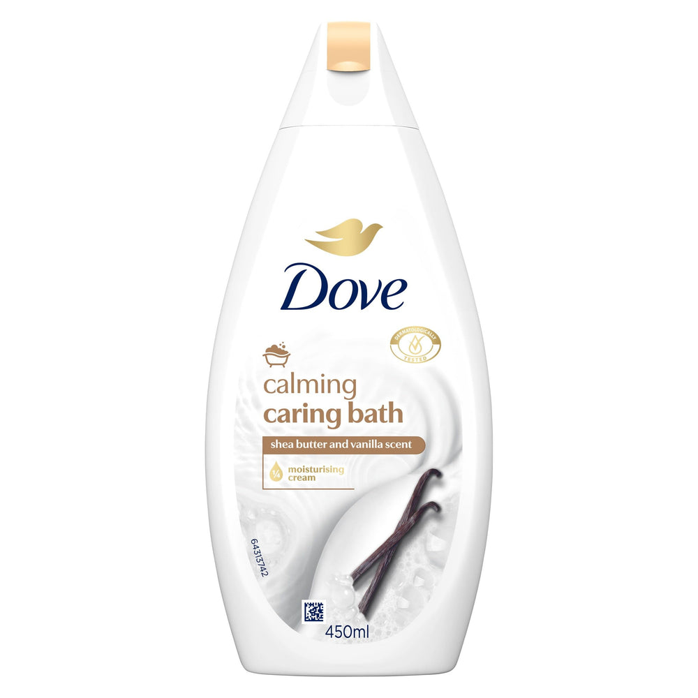 Dove Purely Pampering Shea Butter Bath Soak bottle pour for a relaxing, moisturizing bath.