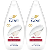 Dove Silky Velvet bottle in the shower delivering a luxurious cleanse