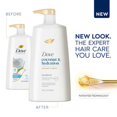 Dove Ultra Care Shampoo coconut water fragrance highlights refreshing scent for daily use.