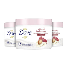 Dove whipped body cream with pomegranate and shea butter in a 3-pack for long-lasting moisture