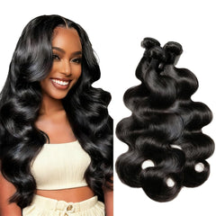 Dowstalgirl body wave bundle 16-inch close-up shows silky texture for natural daily wear.