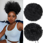 Doxken Afro Puff drawstring ponytail in 1B blends with natural hair for daily wear