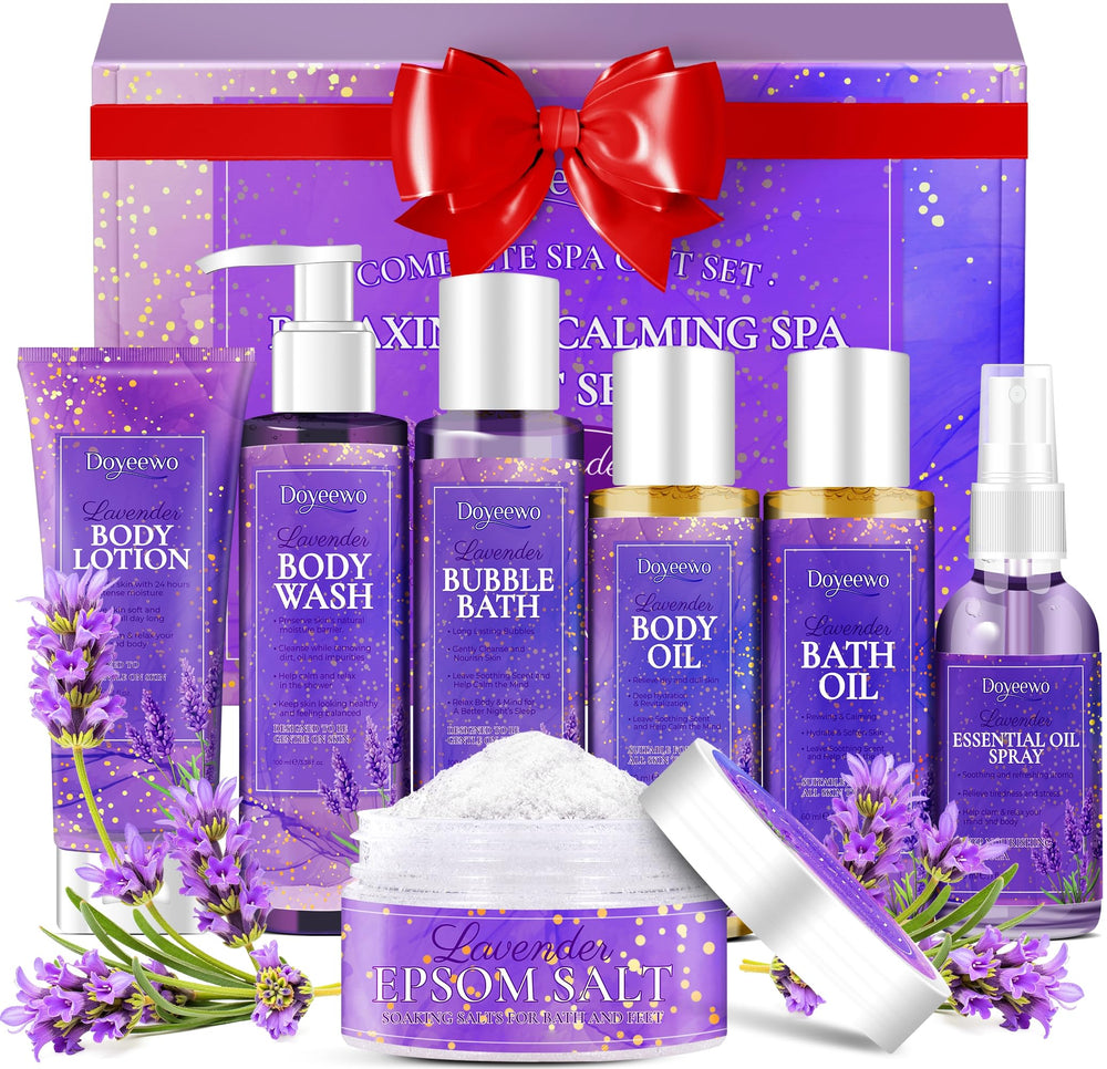 DOYEEWO lavender spa set packaging showcases a gift-ready presentation for loved ones