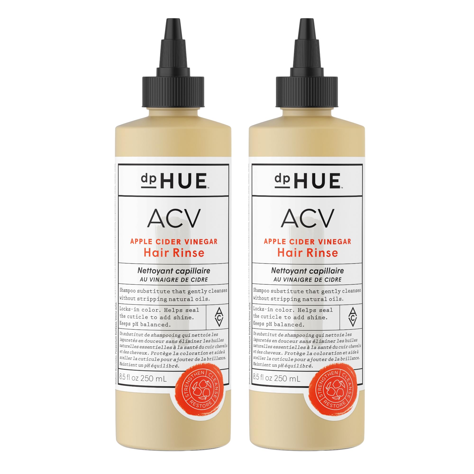 dpHUE Apple Cider Vinegar Hair Rinse bottle showing color-safe formula for scalp care