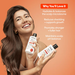 dpHUE ACV Revitalizing Shampoo rich foam lather suggests gentle cleansing and fuller-looking hair.