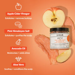 dpHUE Apple Cider Vinegar Scalp Scrub pack 2 open shows creamy texture ready for cleansing.