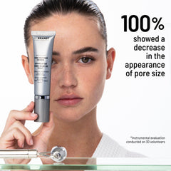 Dr. Brandt Pores No More Primer close-up on skin shows smoothing.