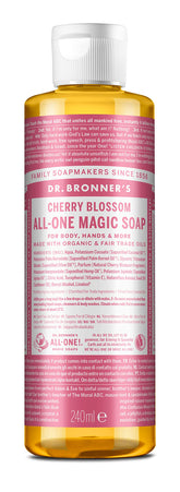 Dr. Bronner's Cherry Blossom soap bottle with floral scent for daily cleaning