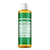 Dr. Bronner's Almond Pure-Castile soap bottle for versatile cleaning at home.