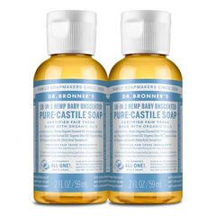 Dr. Bronner's Baby Unscented 2oz bottle pour for gentle cleansing and multi-use tasks