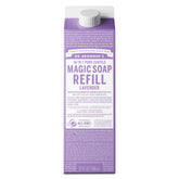 Dr. Bronner's Lavender refill bottle pour reduces plastic waste.