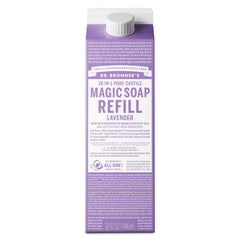 Dr. Bronner's Lavender refill bottle pour reduces plastic waste.