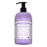 Dr. Bronner's Lavender Sugar Soap bottle front for gentle daily cleansing with organic oils.