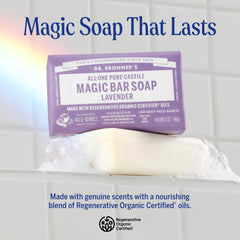 Dr Bronners Magic Bar Lavender aroma for a soothing shower experience.