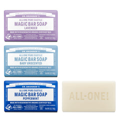 Dr Bronners Magic Bar Peppermint lather for refreshing face and body cleanse.