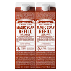 Dr. Bronner's Pure-Castile eucalyptus refill carton for sustainable, versatile household cleaning