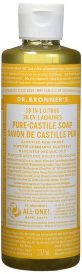 Dr Bronner's Organic Castile Soap orange bottle front, versatile all-purpose cleaner