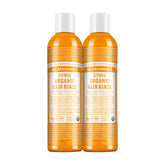 Dr. Bronner's Organic Hair Rinse Citrus Orange bottle showing refreshing citrus aroma and lightweight conditioning.