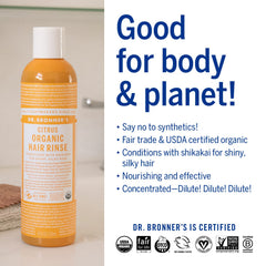 Dr. Bronner's Organic Hair Rinse texture showcasing silky slip without heaviness.