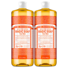 Dr. Bronner's Pure-Castile Tea Tree soap bottle for gentle skin and surface cleansing.