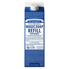 Dr. Bronner's Peppermint Pure-Castile refill bottle, 32oz, reduces plastic waste.