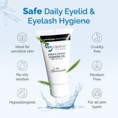 Dr Chrissie EyeCleanse texture close-up highlights gentle, non-irritating formula.