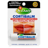 Dr. Dan's Cortibalm tube front view helps soothe very dry lips.