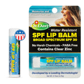 Dr. Dan's SPF 30 lip balm bottle front promotes moisturized lips