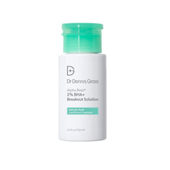 Dr Dennis Gross Alpha Beta 2% BHA+ bottle pour shows precise application for breakout-prone areas.
