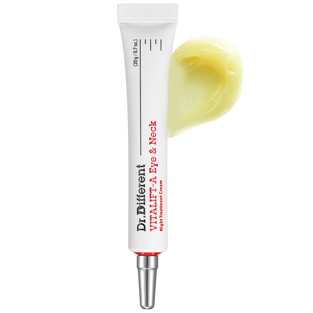Dr.Different VITALIFT-A packaging highlights advanced retinal formula for eye and neck care.