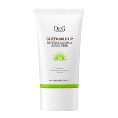 Dr. G Green Mild Up Defense bottle closeup showing lightweight mineral sunscreen
