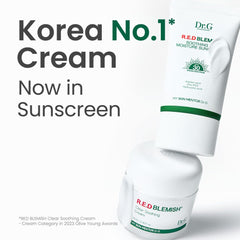 Dr.G R.E.D. Sunscreen application close-up highlighting light, non-greasy texture.