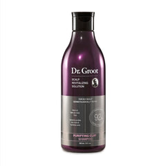 Dr. Groot Purifying Clay Shampoo bottle pouring refreshes the scalp.