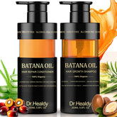 Dr Healdy Batana Oil Shampoo bottle showing nourishing formula for stronger hair
