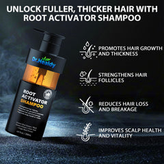 Scalp close-up after using Dr. Healdy Root Activator Shampoo emphasizes clean follicles