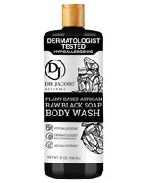 Dr. Jacobs Naturals African Black Soap bottle pouring for gentle facial cleanse