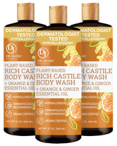 DR.JACOBS NATURALS orange ginger castile soap bottle for gentle cleansing.