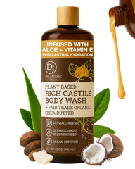 DR.JACOBS NATURALS Pure Castile Soap bottle on shelf for gentle cleansing.