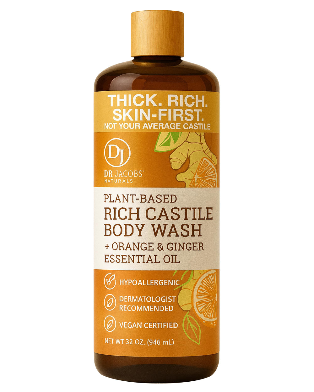 Dr. Jacobs Naturals Pure Castile Soap Orange Ginger bottle moisturizes dry skin