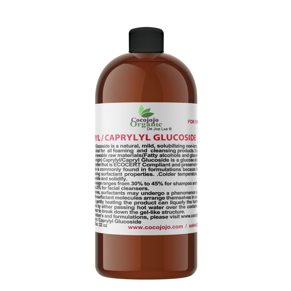 Dr Joe Lab Capryl Glucoside bottle closeup, plant-derived surfactant for gentle cleansers.