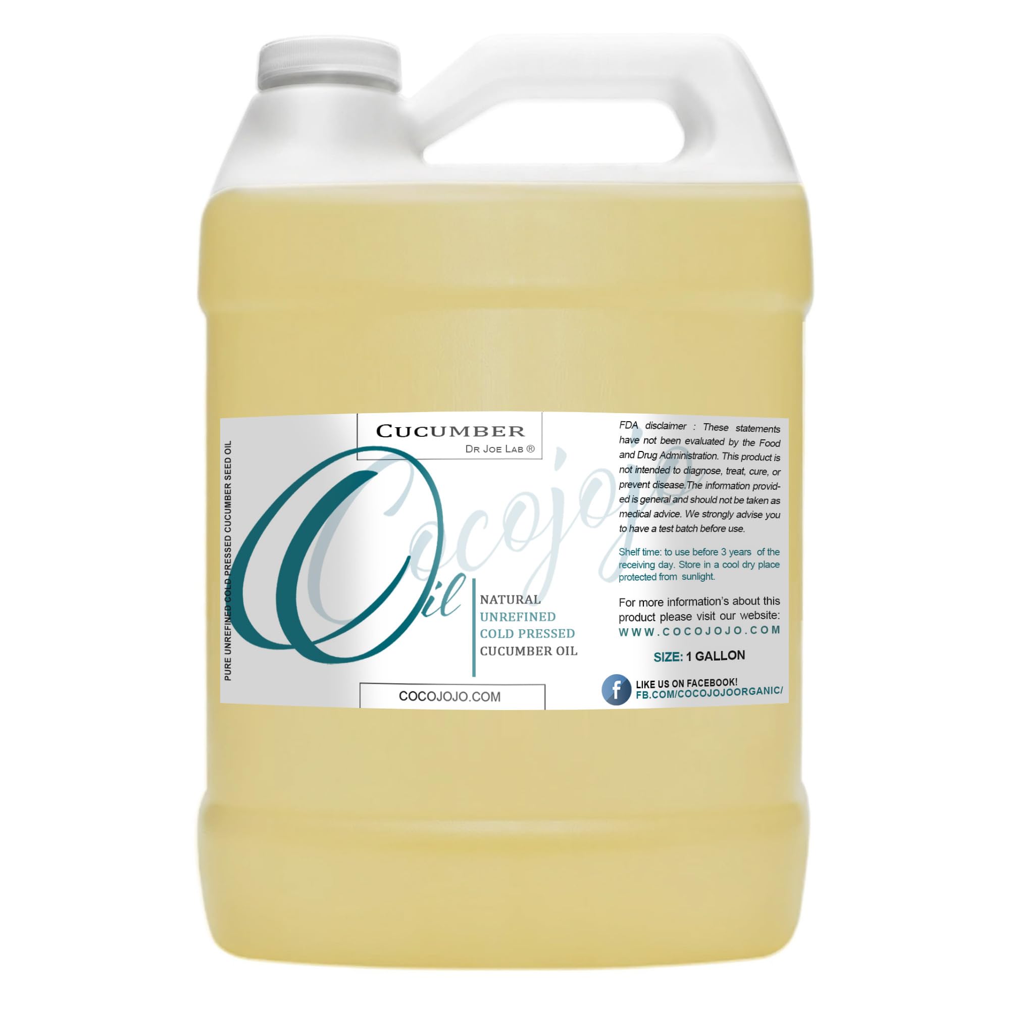 Dr Joe Lab cucumber seed oil bottle 1gal on display, ideal for skin hydration.