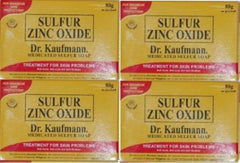 Dr. Kauffmann medicated sulfur soap four bars in packaging for daily cleansing.