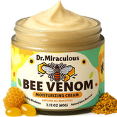 Dr. Miraculous bee venom cream bottle close-up for radiant, hydrated skin.