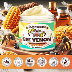 Dr. Miraculous bee venom cream jar highlights premium ingredients for nourished skin.