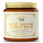 Dr. Miraculous tallow-honey balm jar close-up showing rich hydration texture.